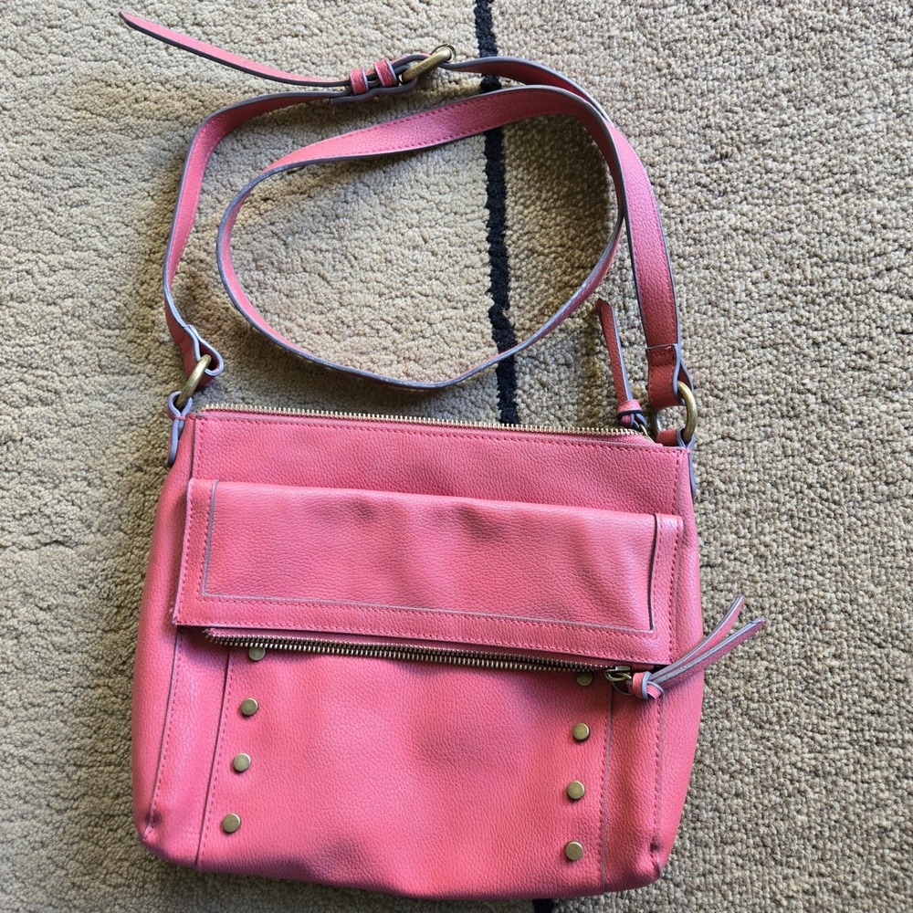 Sonoma Goods for Life Coral Pink Pebbled Crossbody Bag Studded Brass Hardware